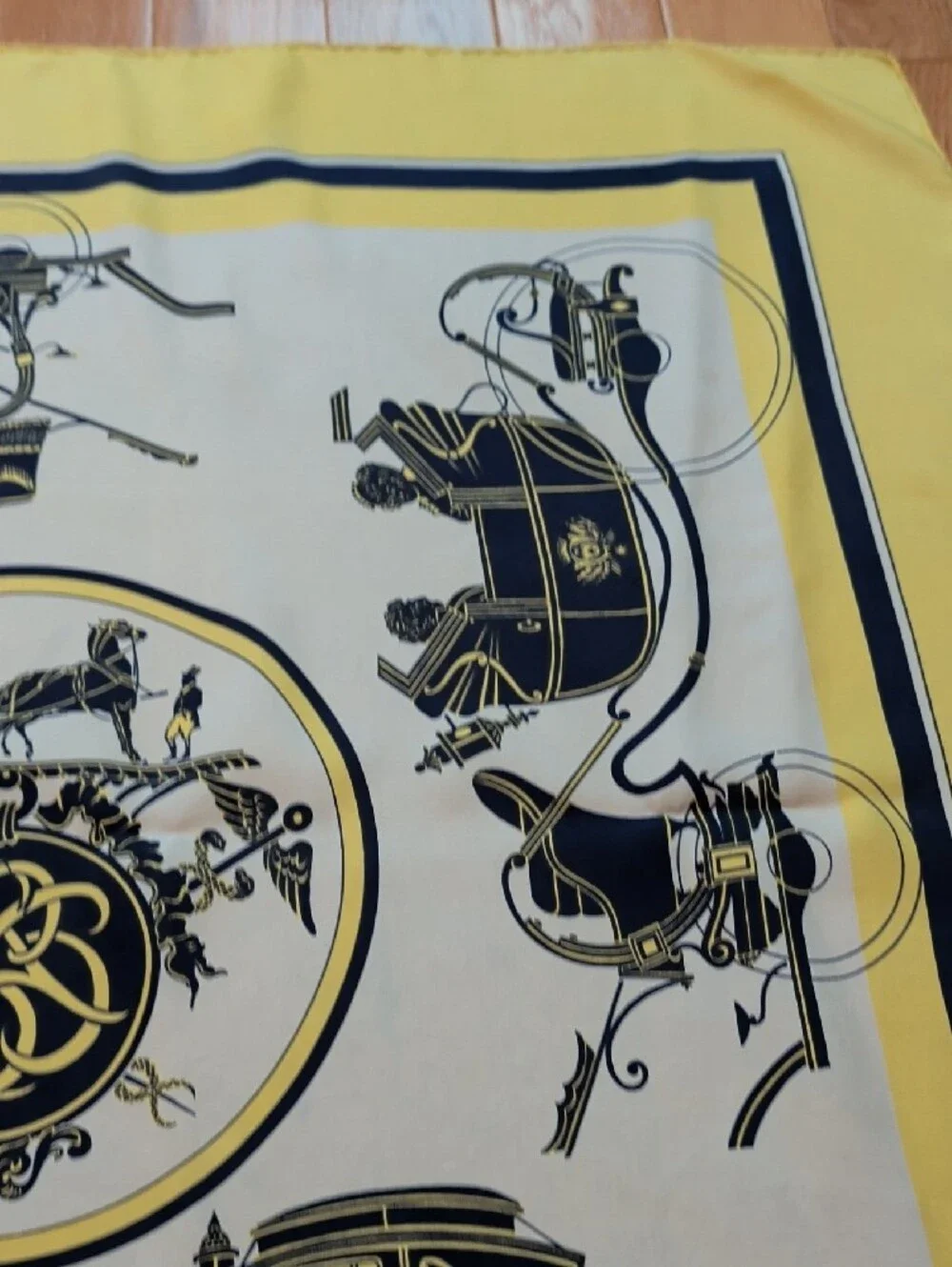 Hermes Yellow and Navy Silk Scarf